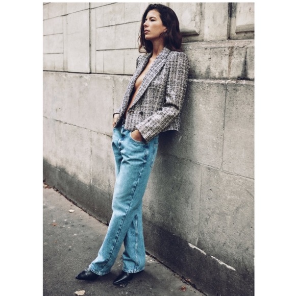 ZARA METALLIC CHECKERED CROPPED BLAZER - Picture 2 of 8